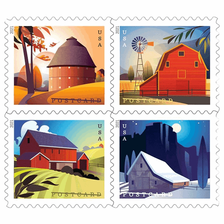 Barn Postcards Forever Stamps 2021 -100Pcs - Forever