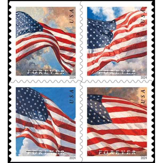 Flag 2024 Forever Postage Stamp US First Class Red Patriotic Country America Stripes Stars Old Glory USA 100pcs - Forever