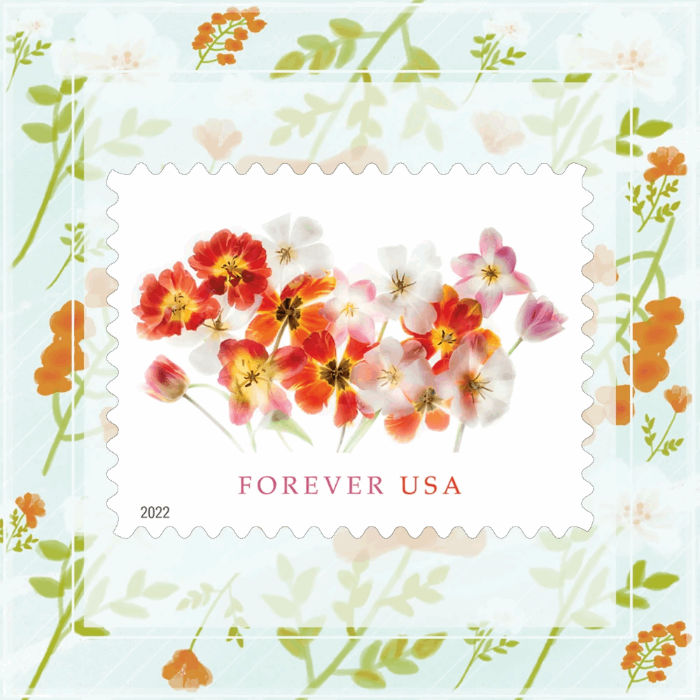 2022 - Flower tulip garden love postage stamps 100pcs - Forever