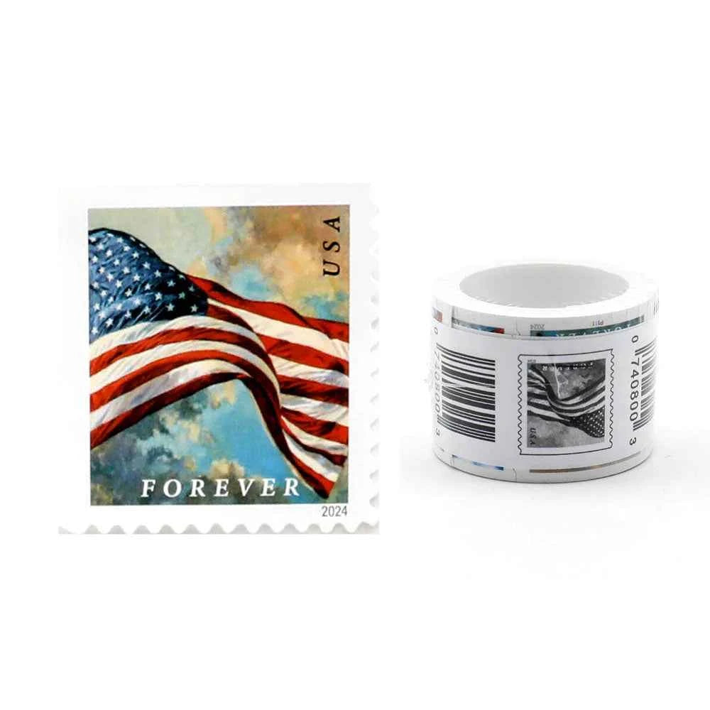 Flag 2024 Forever Postage Stamp US First Class Red Patriotic Country America Stripes Stars Old Glory USA 100pcs - Forever