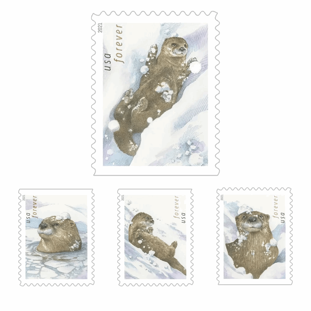 Otters In Snow (U.S. 2021) Forever Stamps 100 pcs - Forever