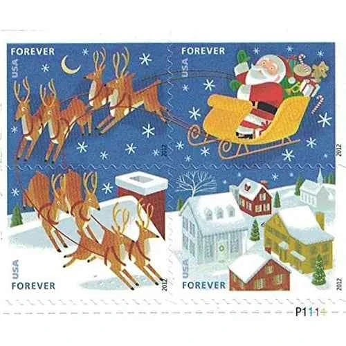 Santa and Sleigh 2012 Forever Stamps 100 pcs - Forever