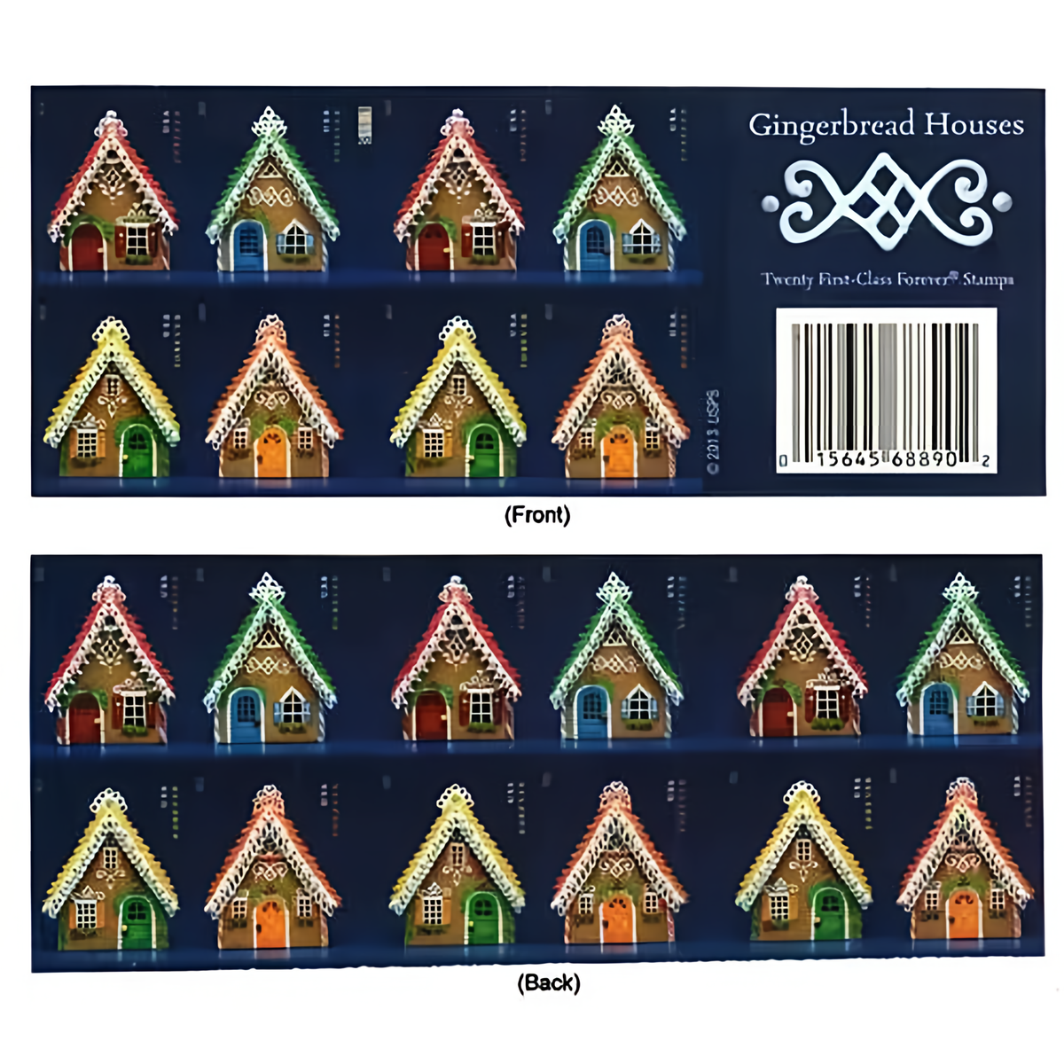 2013 Gingerbread Houses stamp booklet front and back