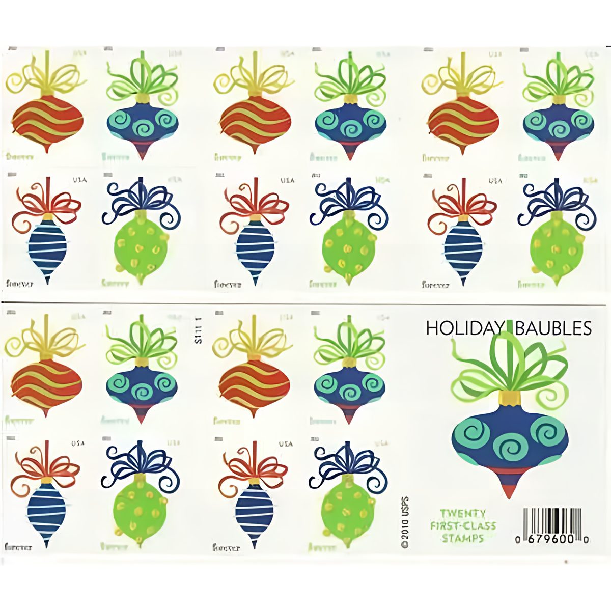 2011 Holiday Baubles stamp booklet pane and cover