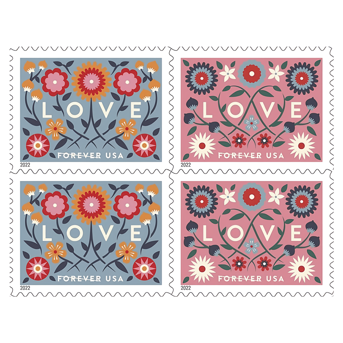 Block of four 2022 Love floral stamps
