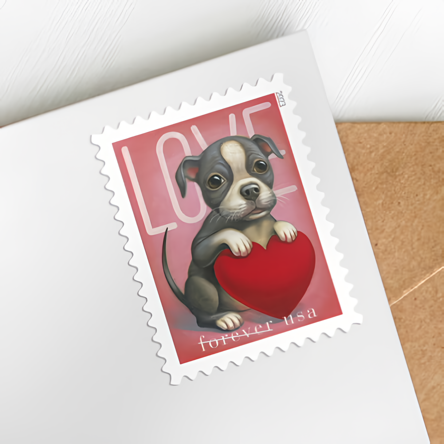 2023 Love dog stamp on an envelope close-up
