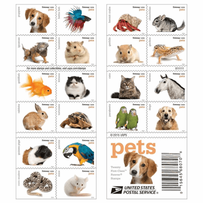 Pets Celebrate Animals Forever Stamps 2016 -100Pcs - Forever