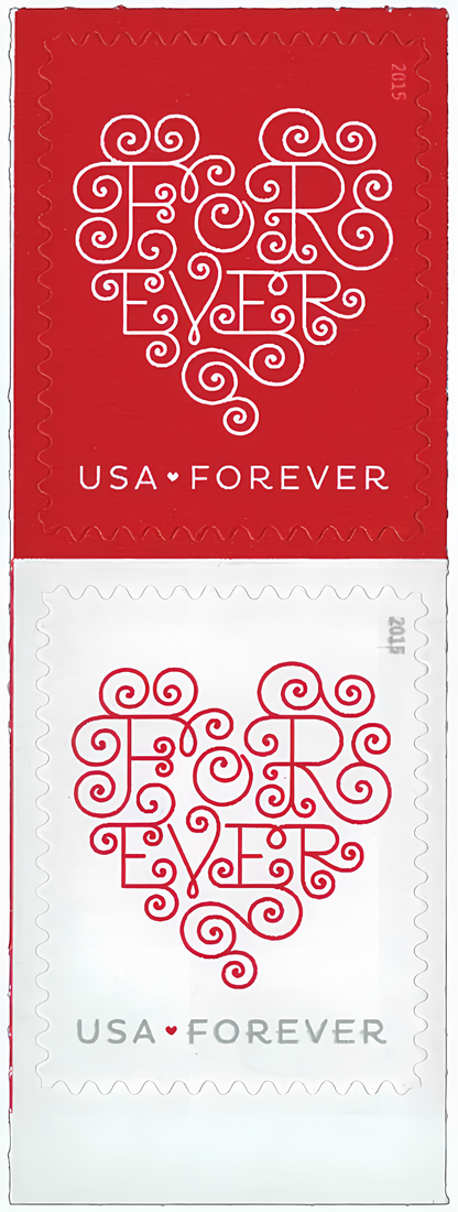 Red and white 2015 Forever Heart stamp designs