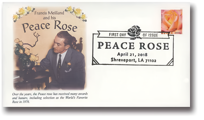2018 Peace Rose stamp on a first-day-of-issue commemorative envelope