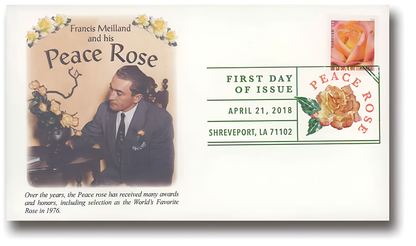 2018 Peace Rose stamp with a floral first-day-of-issue postmark