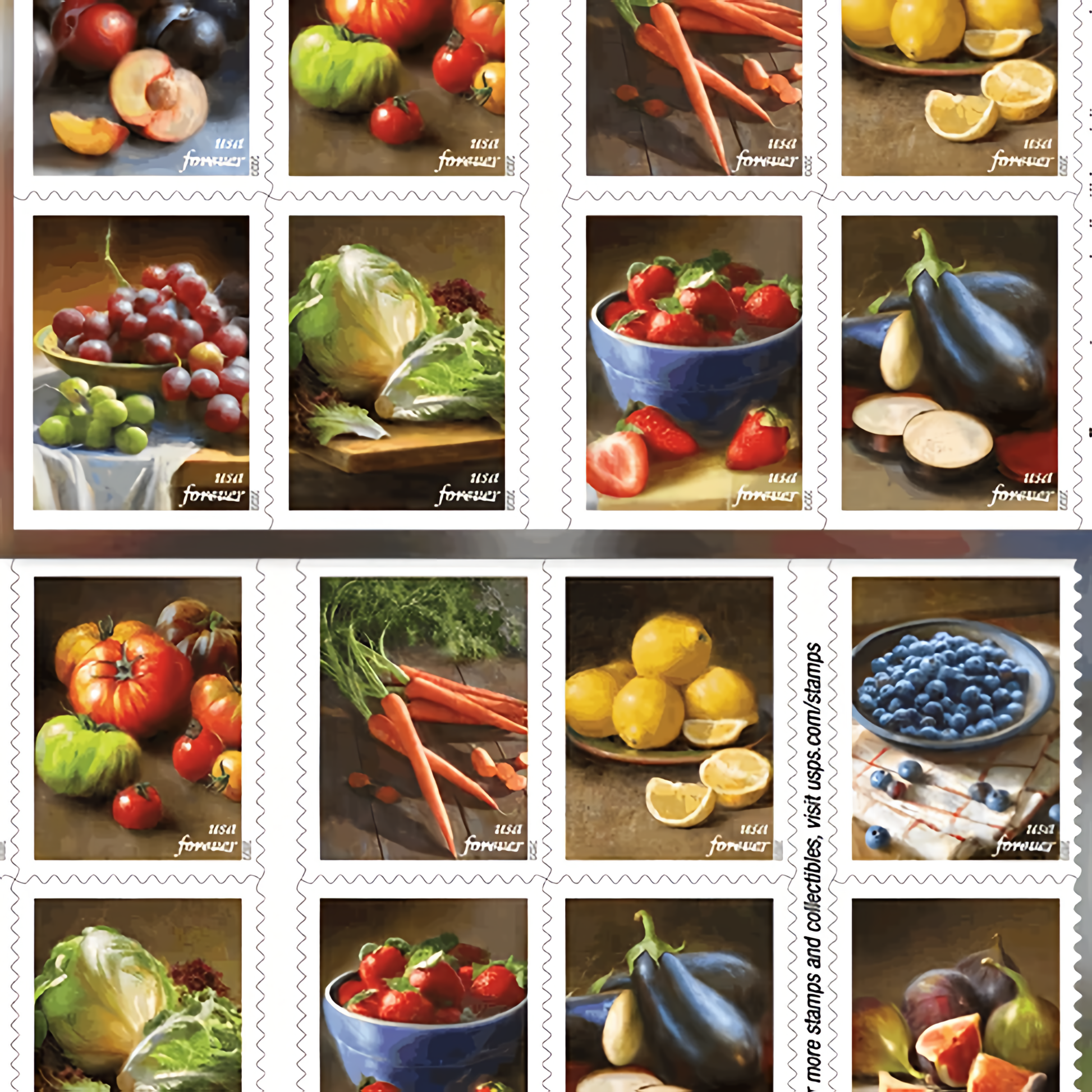 2020 Fruits and Vegetables stamp booklet pane