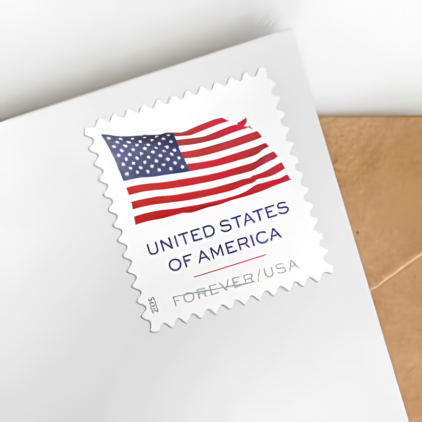 2025 U.S. Flag Forever stamp on an envelope