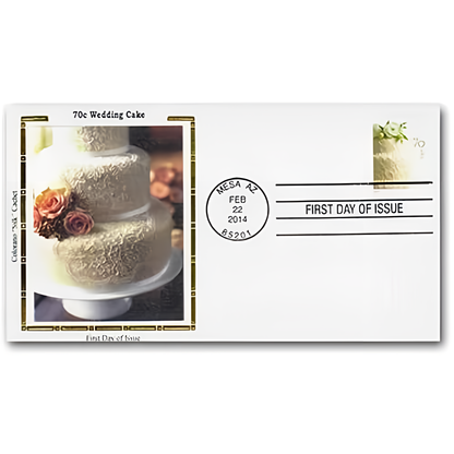 2014 Wedding Cake stamp on a first-day-of-issue envelope