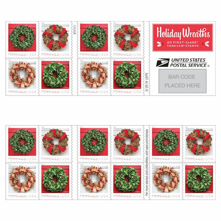 Holiday Wreaths Stamp Postage Stamps Christmas (5 Sheet 100pcs) - Forever