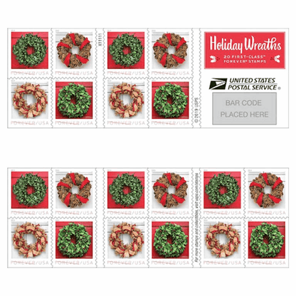 Holiday Wreaths Stamp Postage Stamps Christmas (5 Sheet 100pcs) - Forever