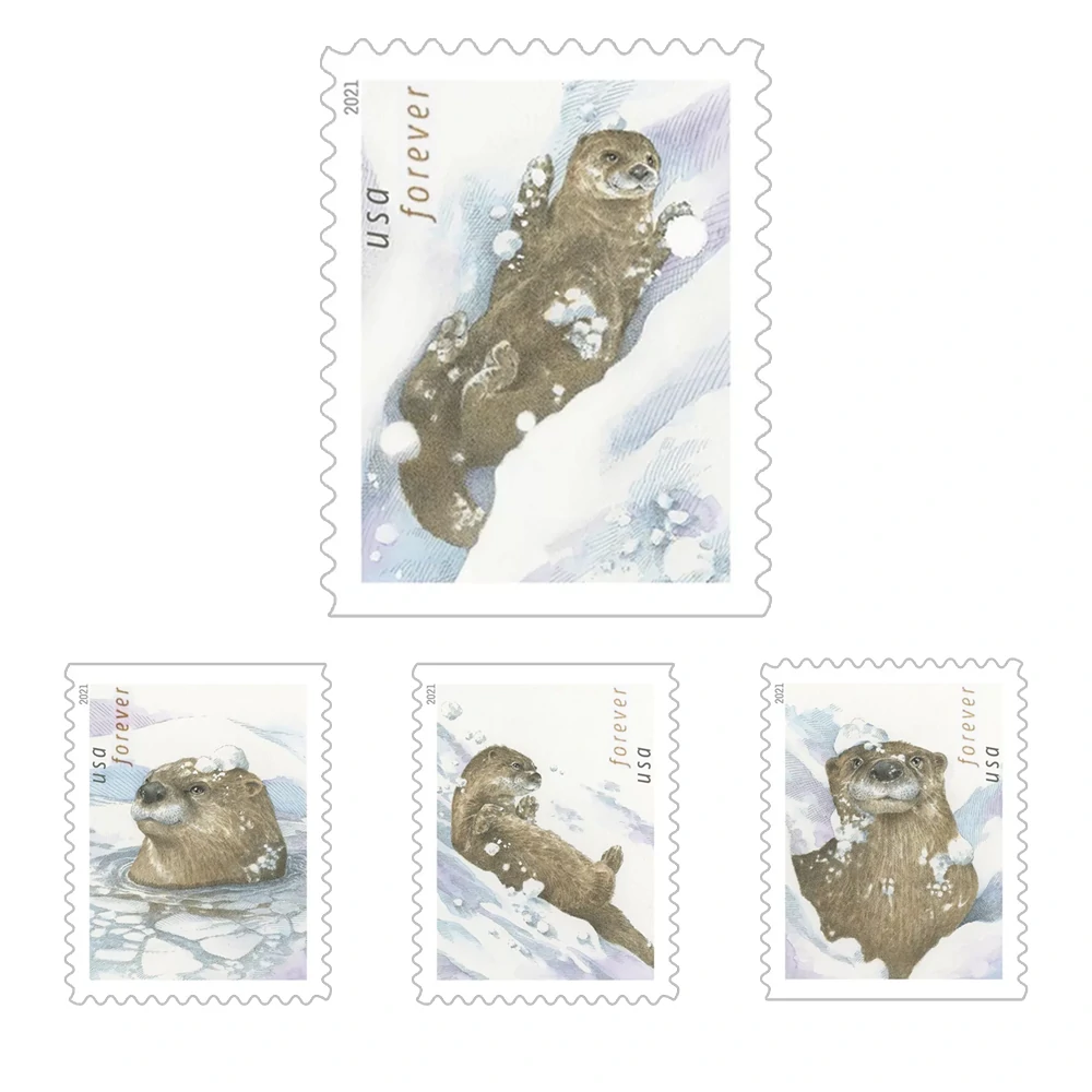 Otters In Snow (U.S. 2021) Forever Stamps 100 pcs