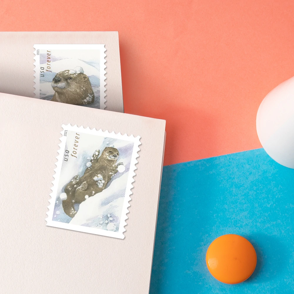 Otters In Snow (U.S. 2021) Forever Stamps 100 pcs