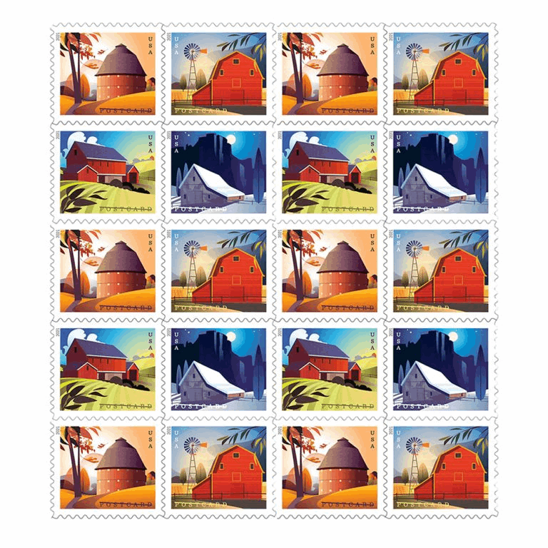 Barn Postcards Forever Stamps 2021 -100Pcs - Forever