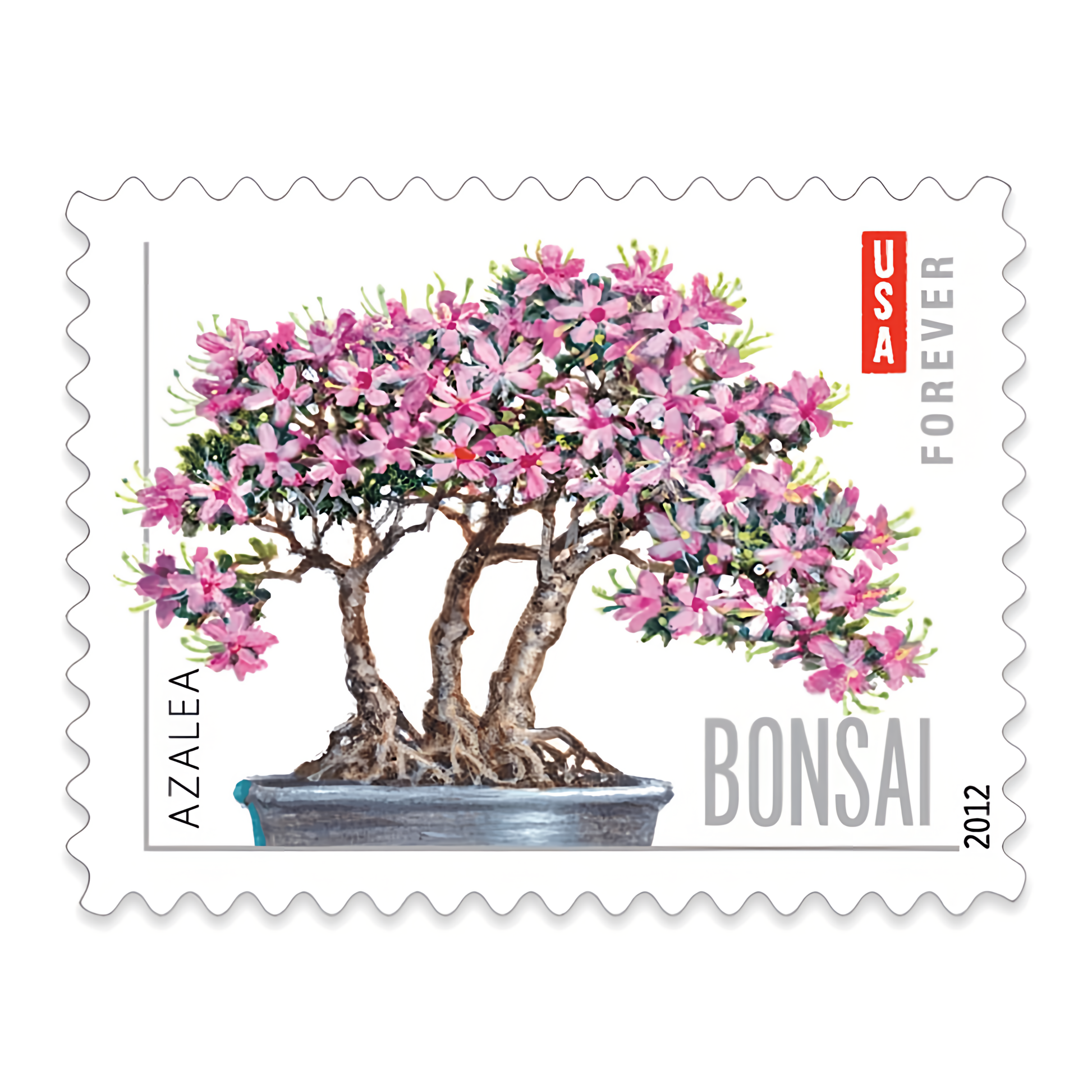 2012 Azalea Bonsai stamp close-up