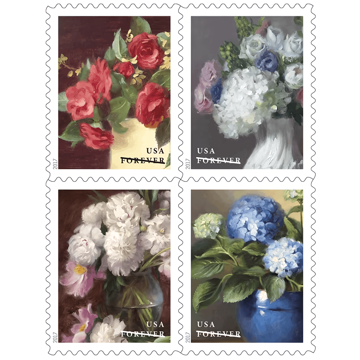 Four 2017 Garden Flowers stamp designs