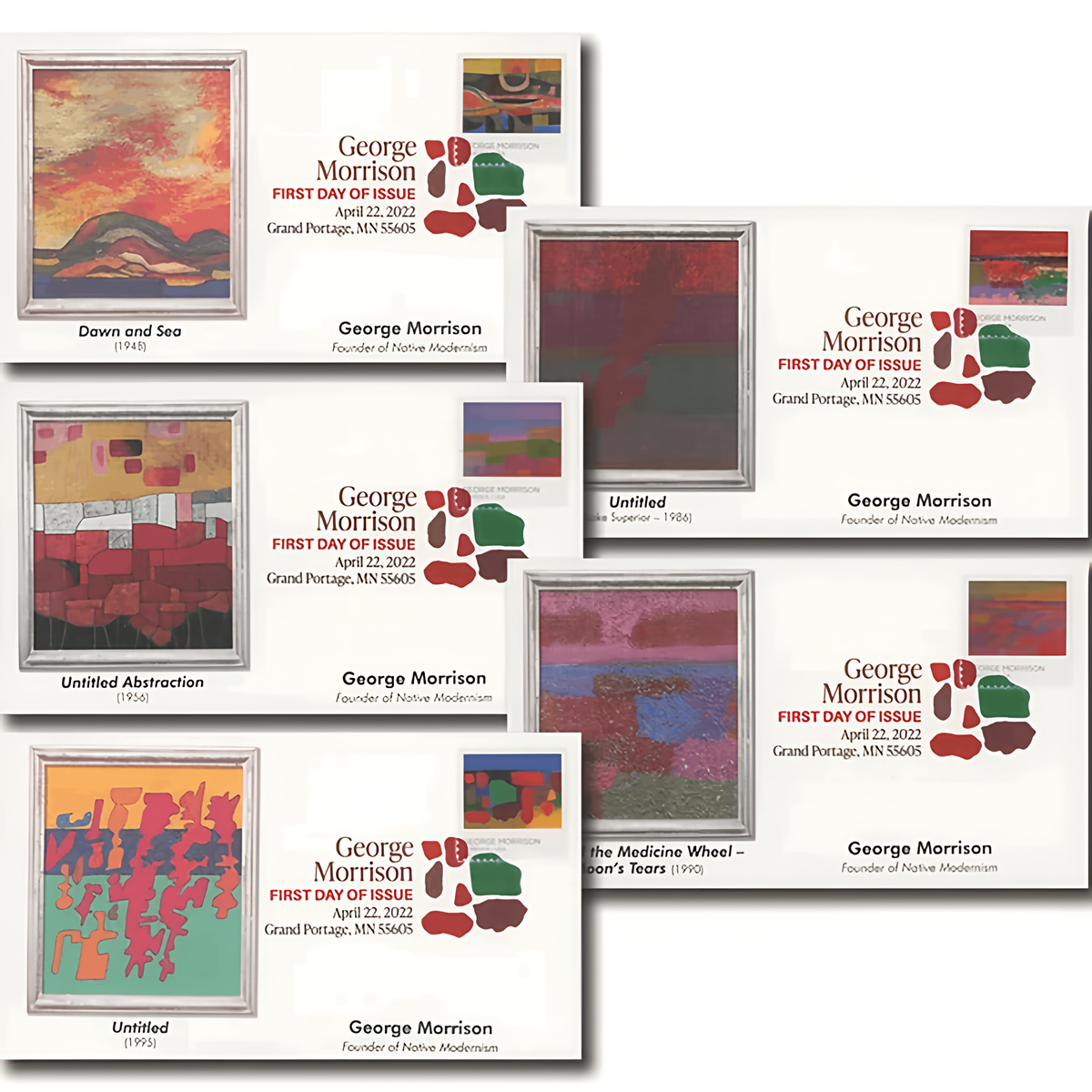 2022 George Morrison stamps on first-day-of-issue envelopes