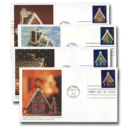 2013 Gingerbread Houses stamps on first-day-of-issue envelopes