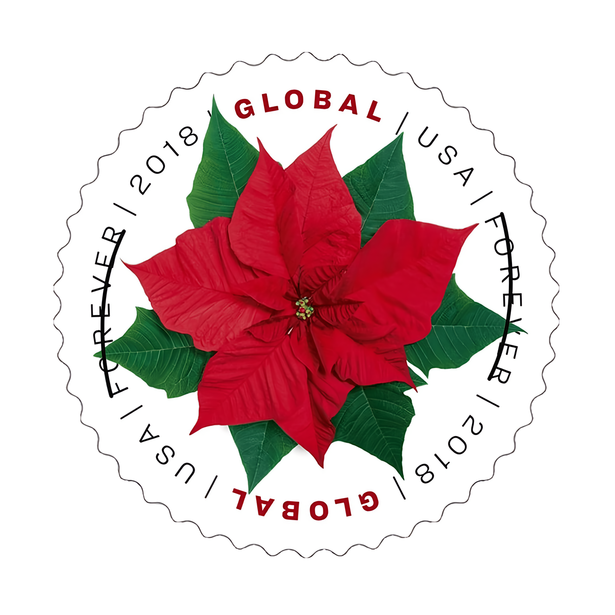 Global Poinsettia international stamp close-up