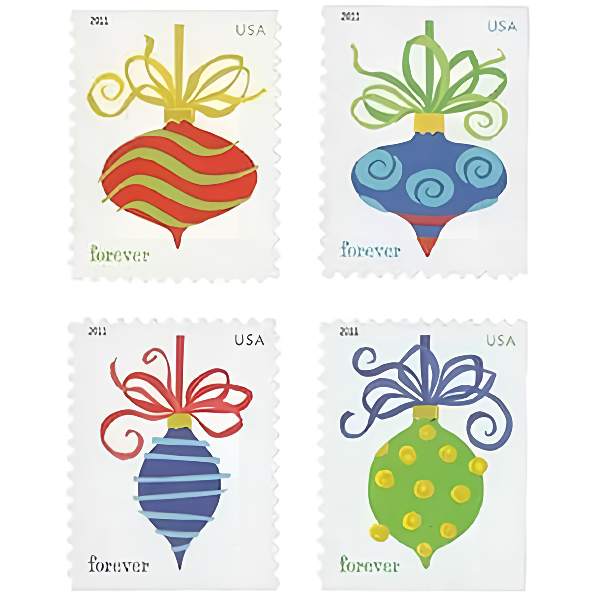 Four 2011 Holiday Baubles stamp designs