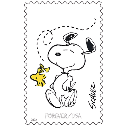 2022 Snoopy and Woodstock Forever stamp close-up
