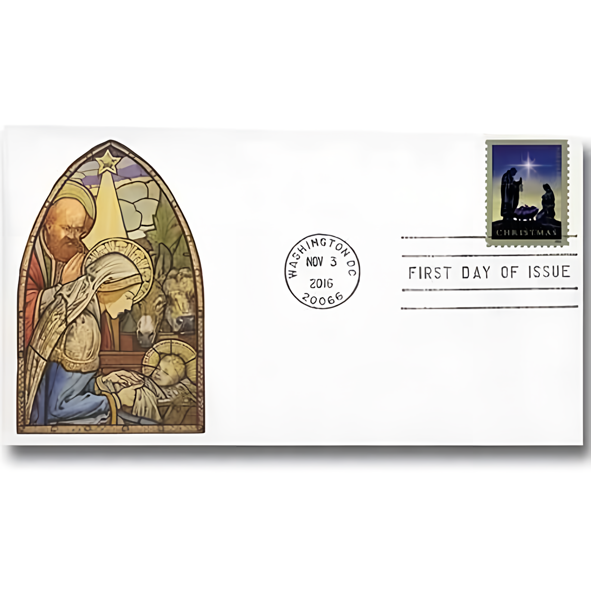 2016 Nativity stamp on a first-day-of-issue envelope