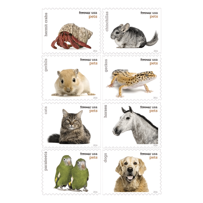 Eight 2016 Pets stamp designs