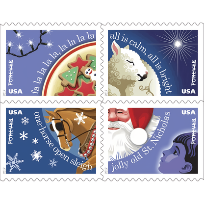 Four 2017 Christmas Carols stamp designs