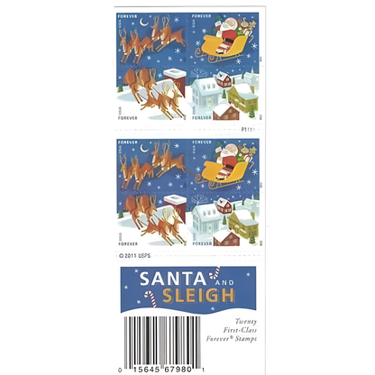 2012 Santa and Sleigh stamp booklet front and back