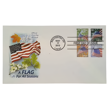 Flags for All Seasons stamps on a first-day-of-issue envelope